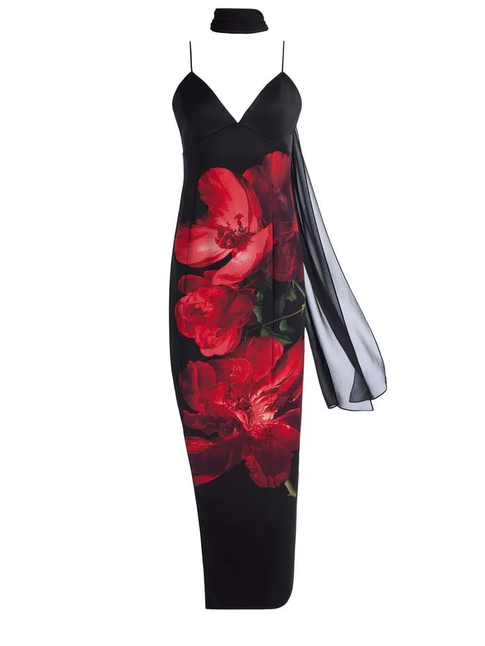 Alice Olivia DRESSES WOMEN MONIKA MAXI DRESS Peony Petals Bright Ruby