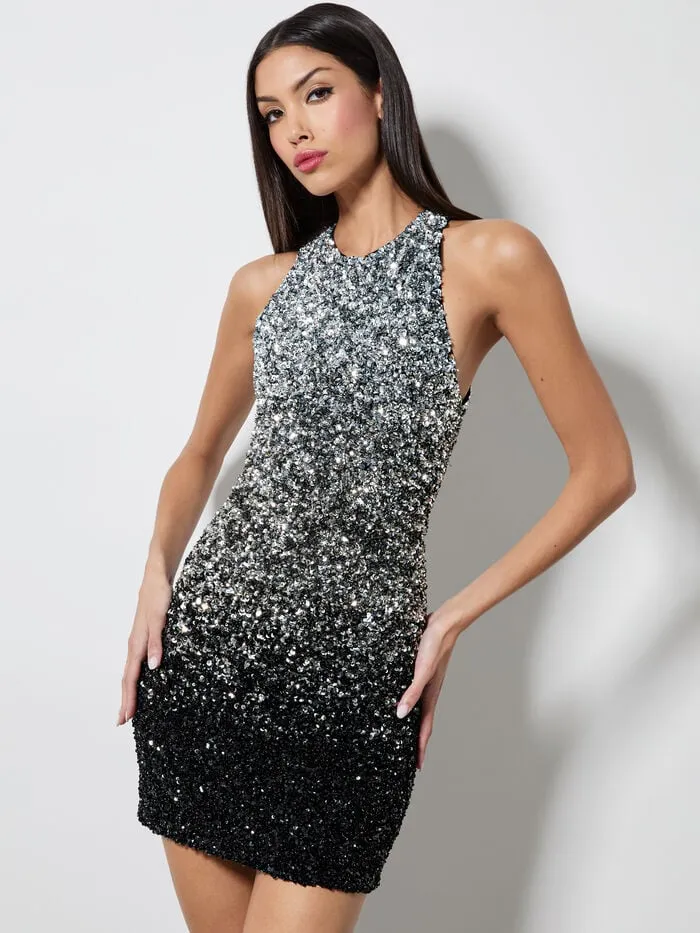 Alice Olivia DRESSES WOMEN PANIA SEQUIN MINI DRESS Blackandsilver