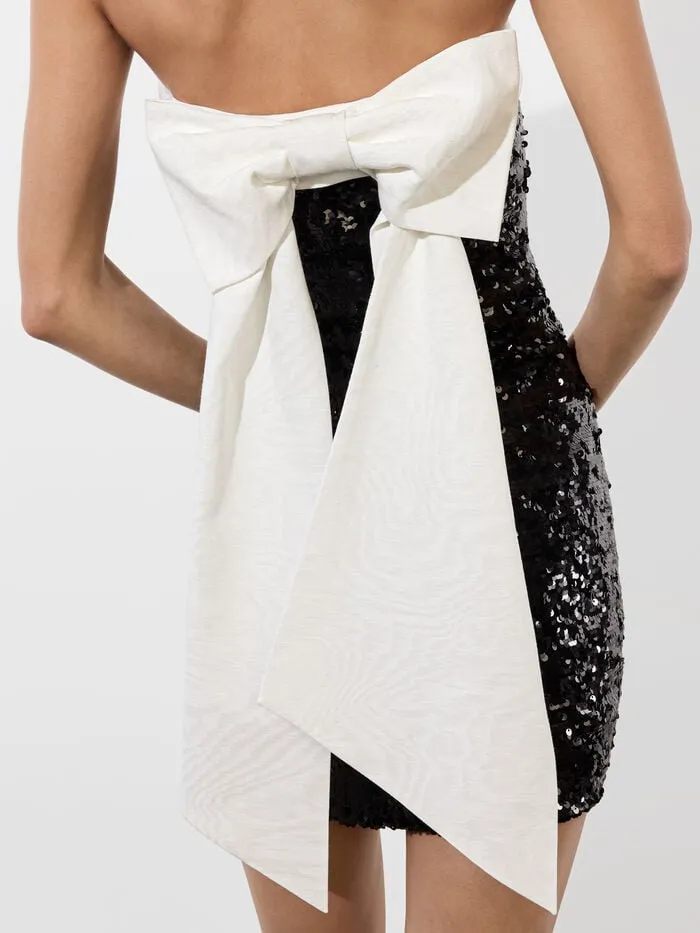 Alice Olivia DRESSES WOMEN SIBELLA BOW BACK DRESS Blackandoff White