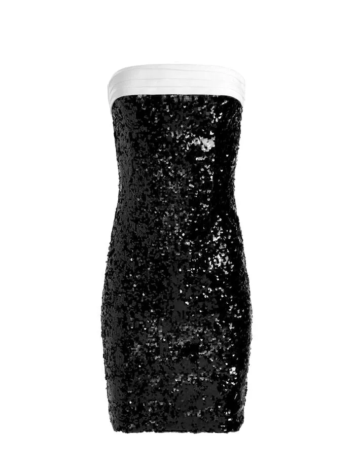 Alice Olivia DRESSES WOMEN SIBELLA BOW BACK DRESS Blackandoff White