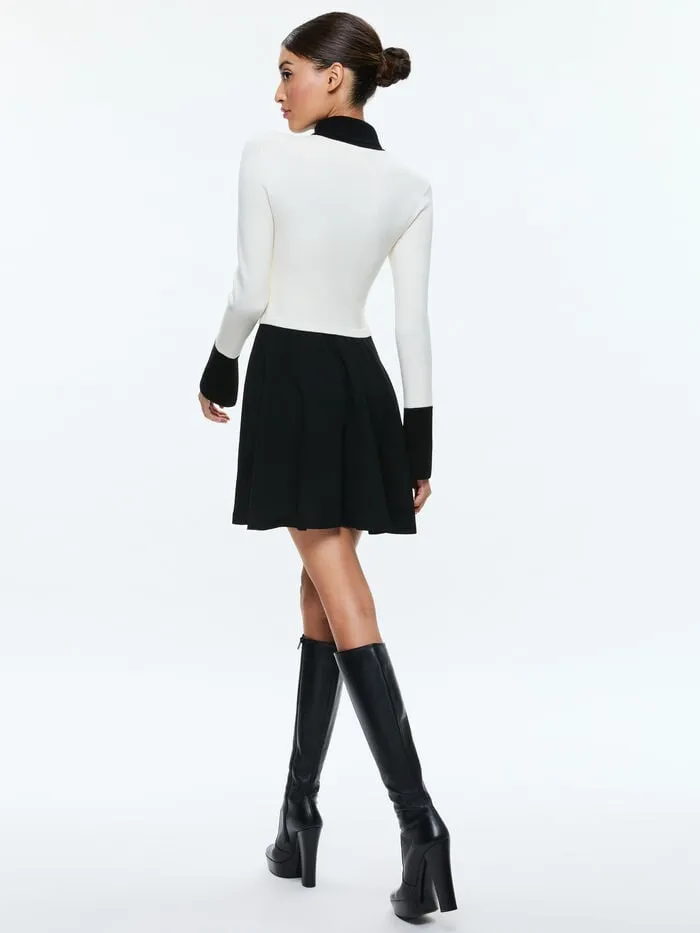 Alice Olivia DRESSES WOMEN TREVOR MIXED MEDIA DRESS Ecruandblack