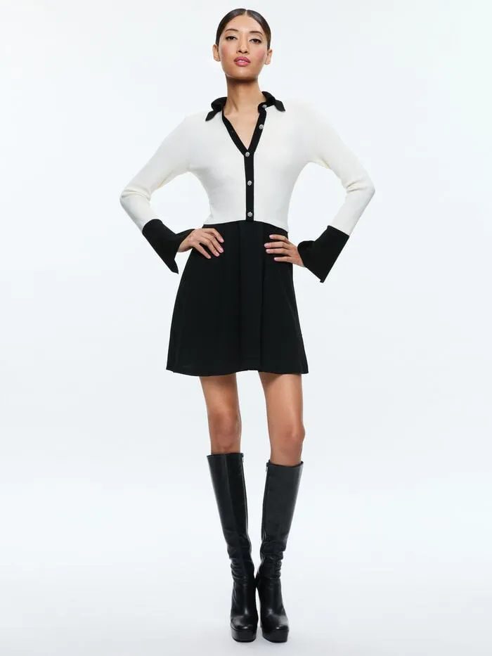 Alice Olivia DRESSES WOMEN TREVOR MIXED MEDIA DRESS Ecruandblack