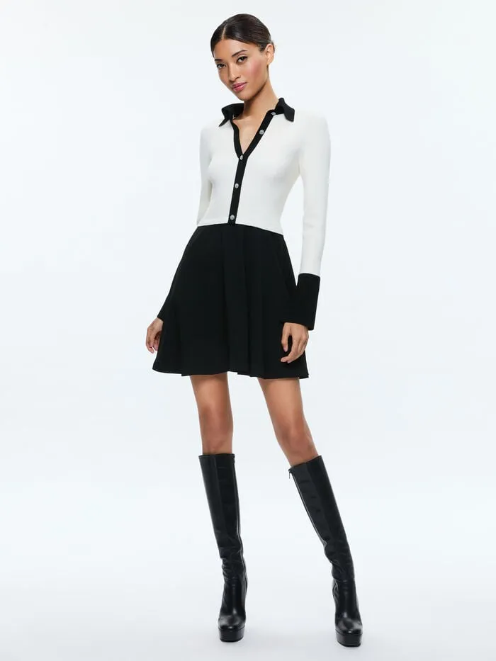 Alice Olivia DRESSES WOMEN TREVOR MIXED MEDIA DRESS Ecruandblack