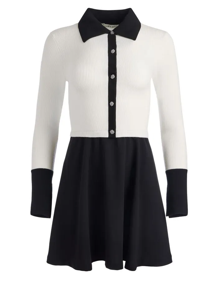 Alice Olivia DRESSES WOMEN TREVOR MIXED MEDIA DRESS Ecruandblack