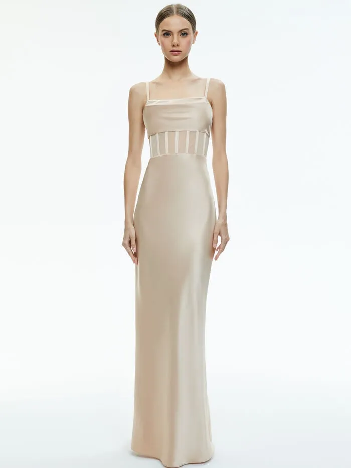 Alice Olivia DRESSES WOMEN VALENTINA DRAPED CORSET MAXI DRESS Almond