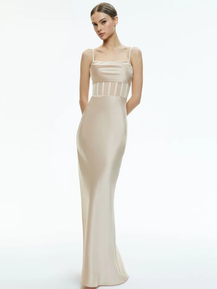 Alice Olivia DRESSES WOMEN VALENTINA DRAPED CORSET MAXI DRESS Almond