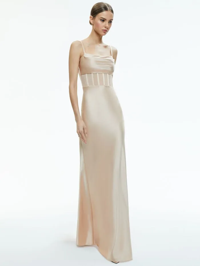 Alice Olivia DRESSES WOMEN VALENTINA DRAPED CORSET MAXI DRESS Almond
