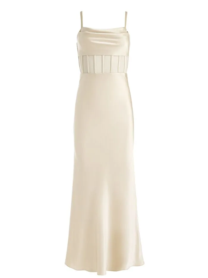 Alice Olivia DRESSES WOMEN VALENTINA DRAPED CORSET MAXI DRESS Almond