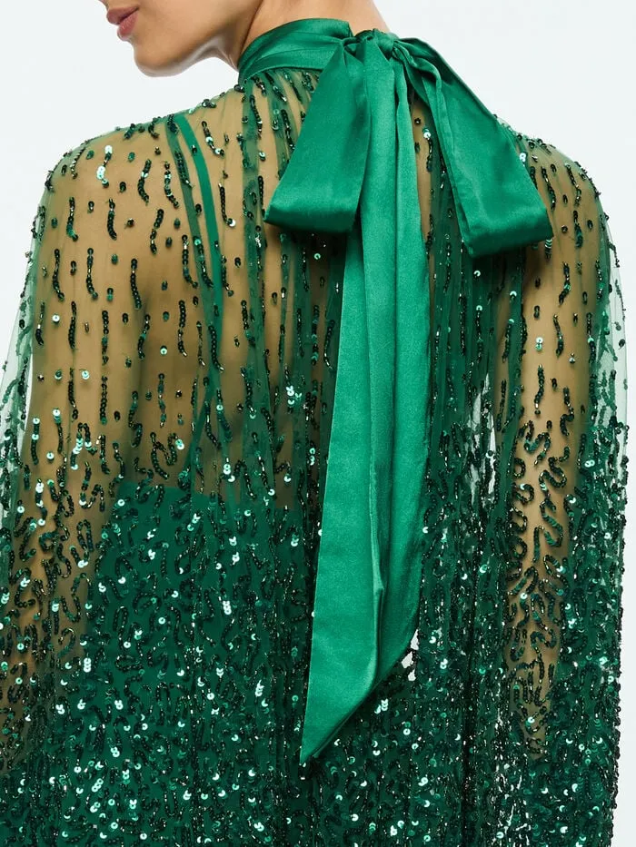 Alice Olivia DRESSES WOMEN ZENON CAPE MINI DRESS Forest Green