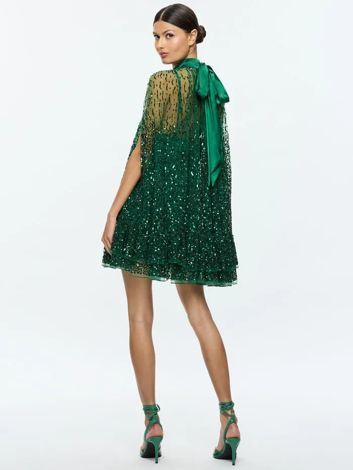 Alice Olivia DRESSES WOMEN ZENON CAPE MINI DRESS Forest Green