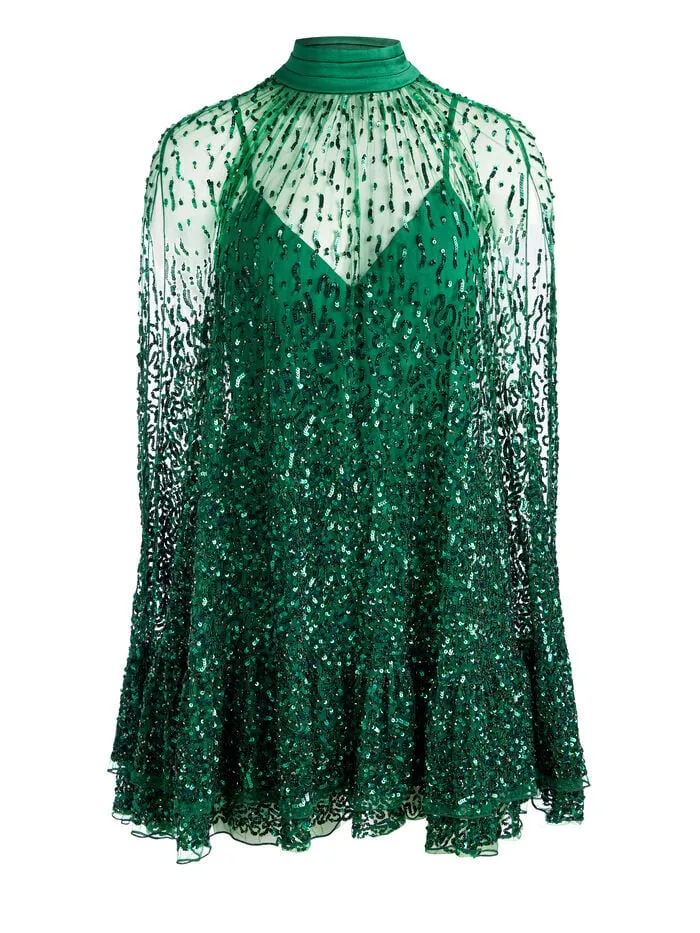 Alice Olivia DRESSES WOMEN ZENON CAPE MINI DRESS Forest Green