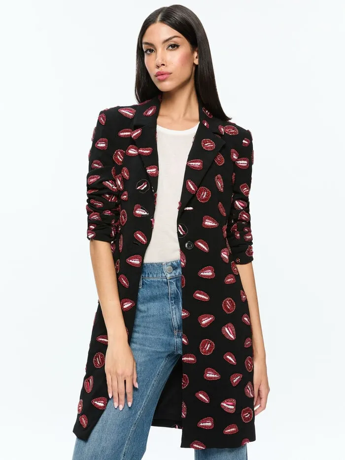 Alice Olivia JACKETS COATS WOMEN AO X TOM WESSELMANN BRET LONG BLAZER Lip Sync Black