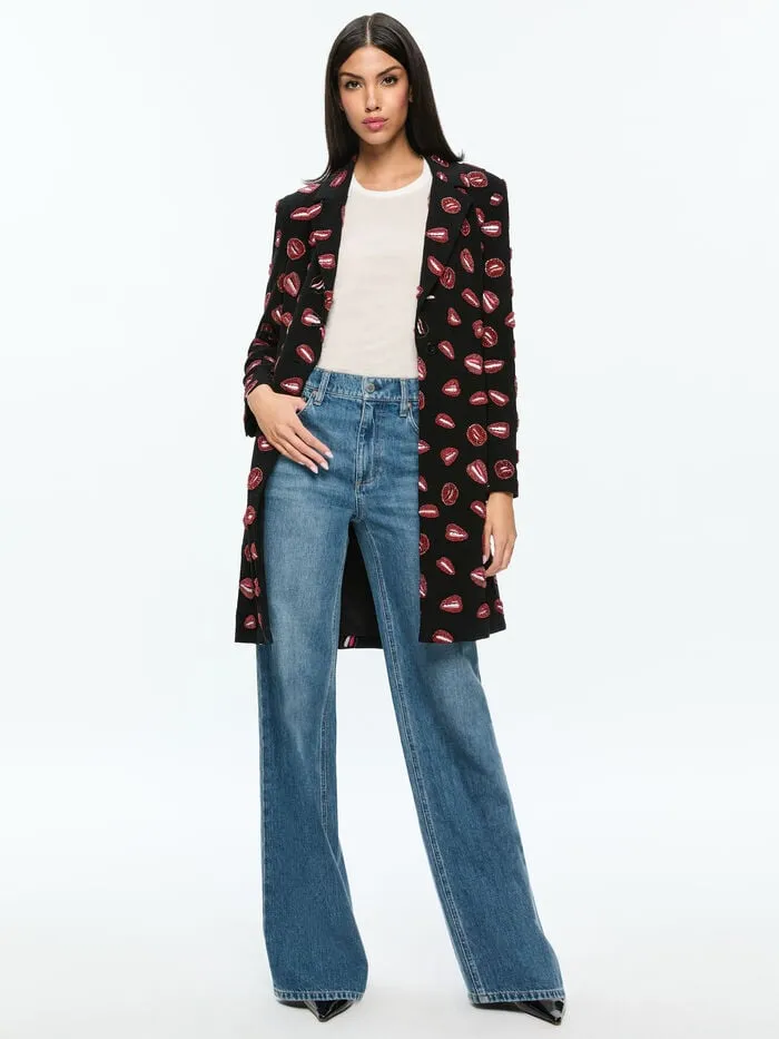 Alice Olivia JACKETS COATS WOMEN AO X TOM WESSELMANN BRET LONG BLAZER Lip Sync Black