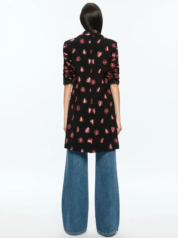 Alice Olivia JACKETS COATS WOMEN AO X TOM WESSELMANN BRET LONG BLAZER Lip Sync Black