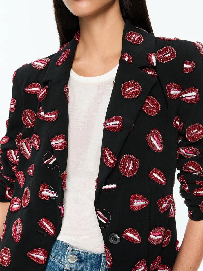 Alice Olivia JACKETS COATS WOMEN AO X TOM WESSELMANN BRET LONG BLAZER Lip Sync Black