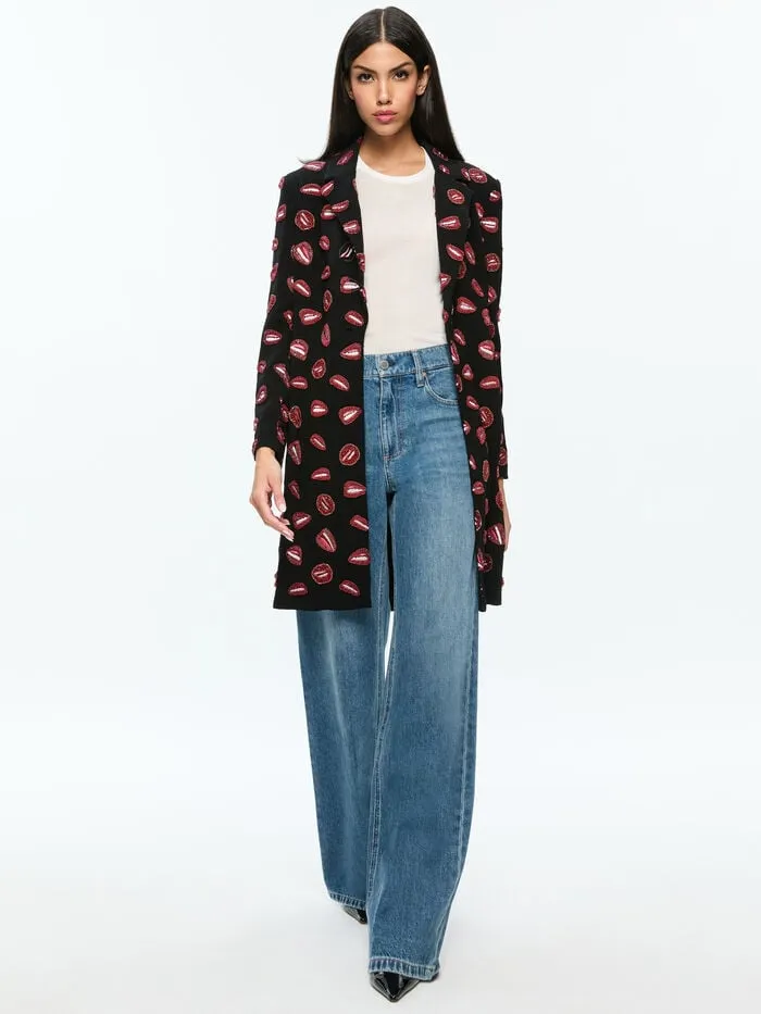 Alice Olivia JACKETS COATS WOMEN AO X TOM WESSELMANN BRET LONG BLAZER Lip Sync Black
