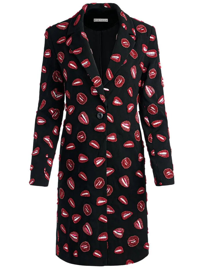 Alice Olivia JACKETS COATS WOMEN AO X TOM WESSELMANN BRET LONG BLAZER Lip Sync Black