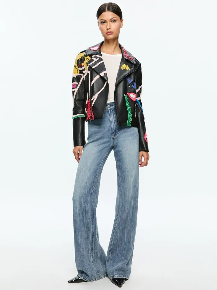 Alice Olivia JACKETS COATS WOMEN AO X TOM WESSELMANN CODY LEATHER MOTO JACKET Natural Beauty