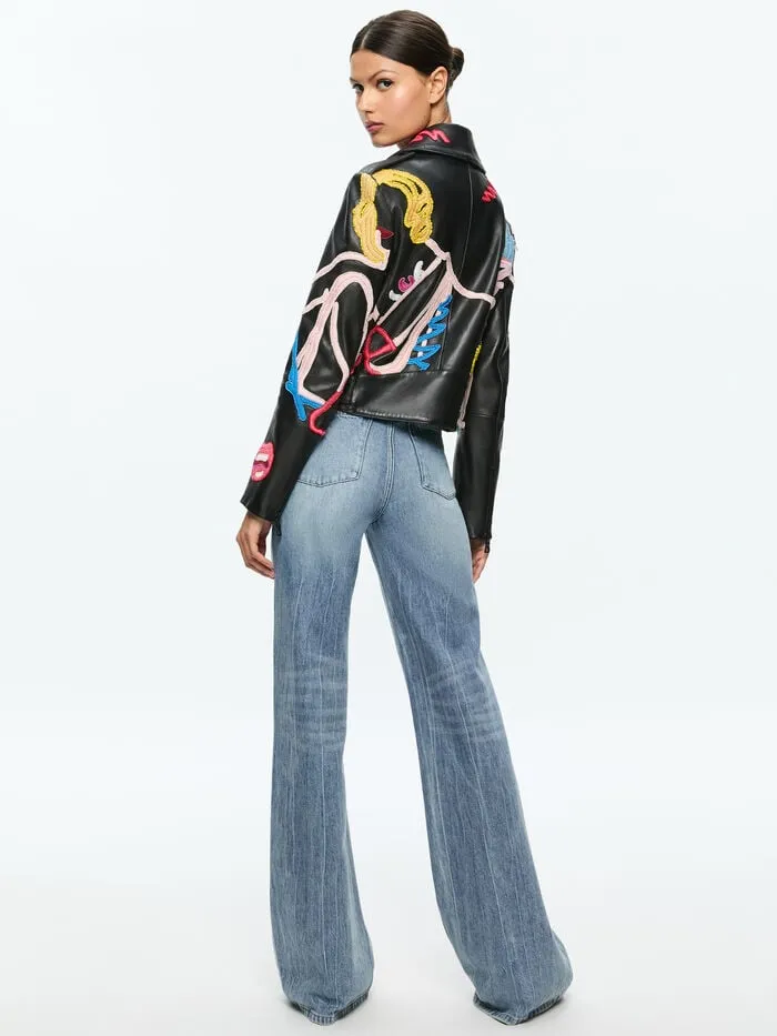 Alice Olivia JACKETS COATS WOMEN AO X TOM WESSELMANN CODY LEATHER MOTO JACKET Natural Beauty