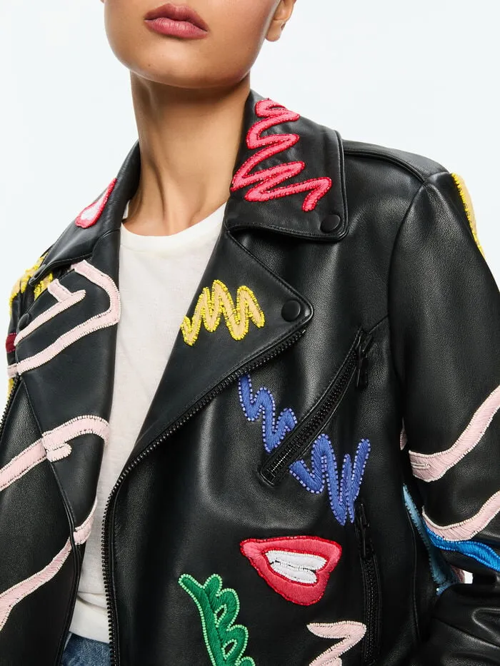 Alice Olivia JACKETS COATS WOMEN AO X TOM WESSELMANN CODY LEATHER MOTO JACKET Natural Beauty