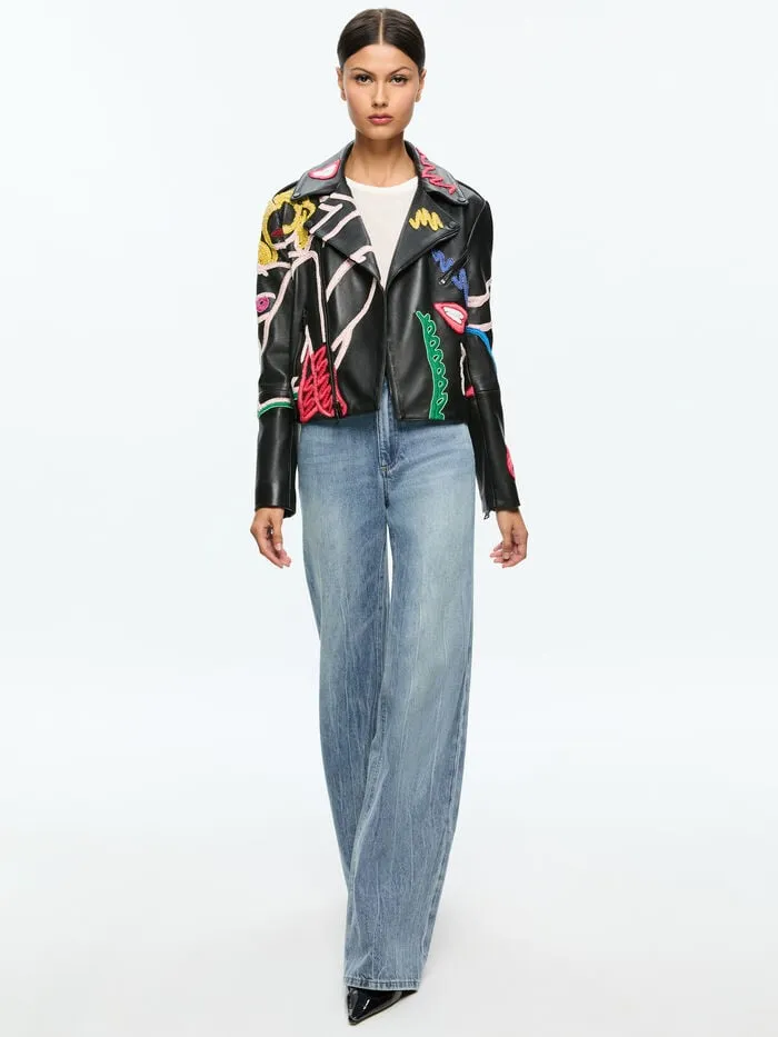 Alice Olivia JACKETS COATS WOMEN AO X TOM WESSELMANN CODY LEATHER MOTO JACKET Natural Beauty
