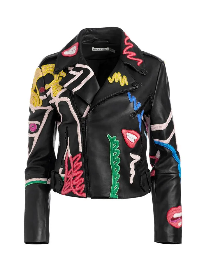 Alice Olivia JACKETS COATS WOMEN AO X TOM WESSELMANN CODY LEATHER MOTO JACKET Natural Beauty