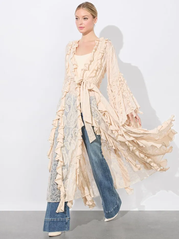 Alice Olivia JACKETS COATS WOMEN CHER RUFFLE MAXI ROBE Champagne