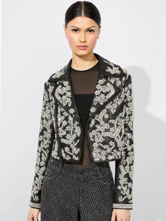 Alice Olivia JACKETS COATS WOMEN CODY EMBELLISHED LEATHER JACKET Blackandsilver Alice Olivia JACKETS COATS WOMEN CODY EMBELLISHED LEATHER JACKET Blackandsilver