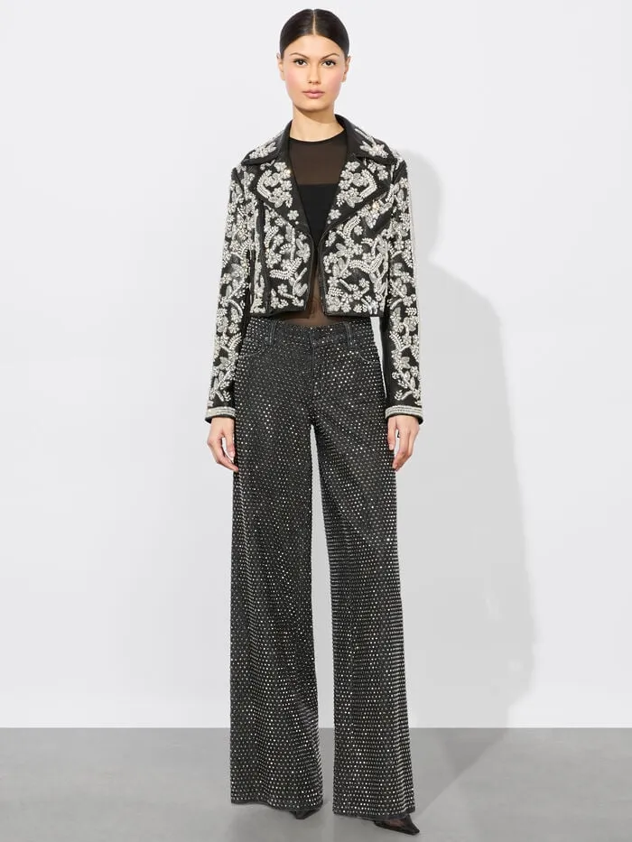 Alice Olivia JACKETS COATS WOMEN CODY EMBELLISHED LEATHER JACKET Blackandsilver