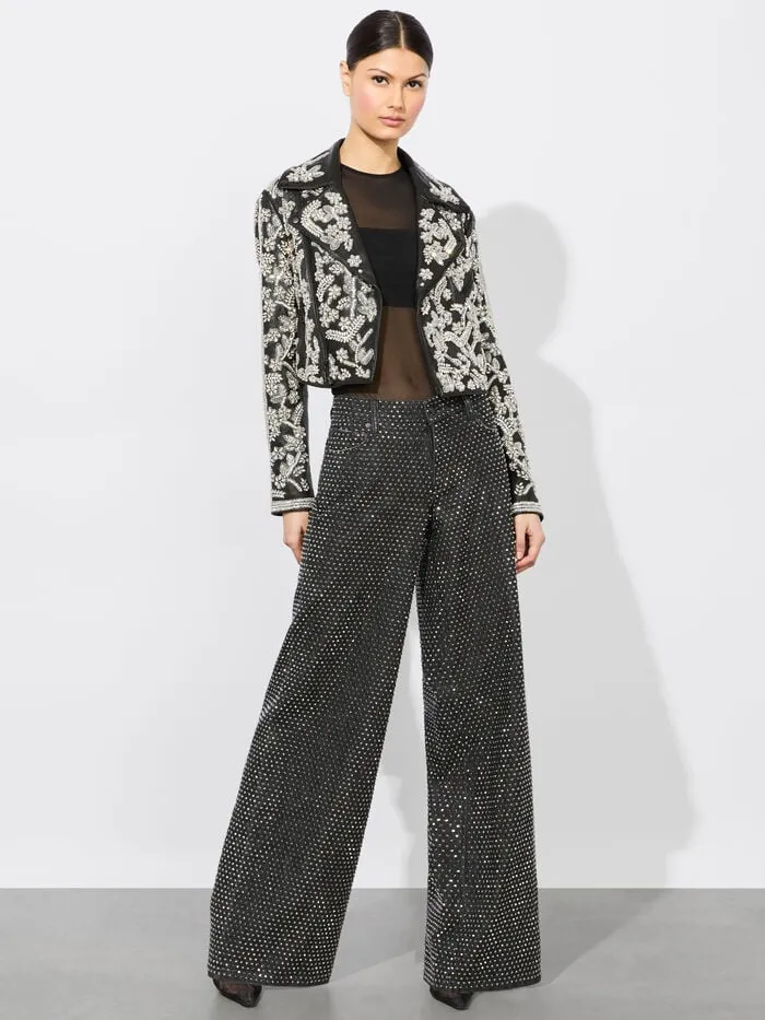 Alice Olivia JACKETS COATS WOMEN CODY EMBELLISHED LEATHER JACKET Blackandsilver