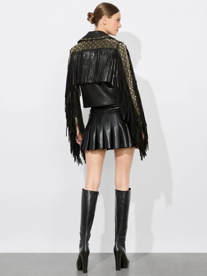 Alice Olivia JACKETS COATS WOMEN CODY FRINGE LEATHER JACKET Black
