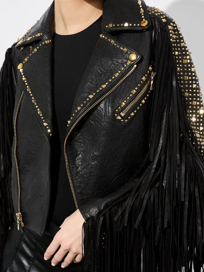 Alice Olivia JACKETS COATS WOMEN CODY FRINGE LEATHER JACKET Black
