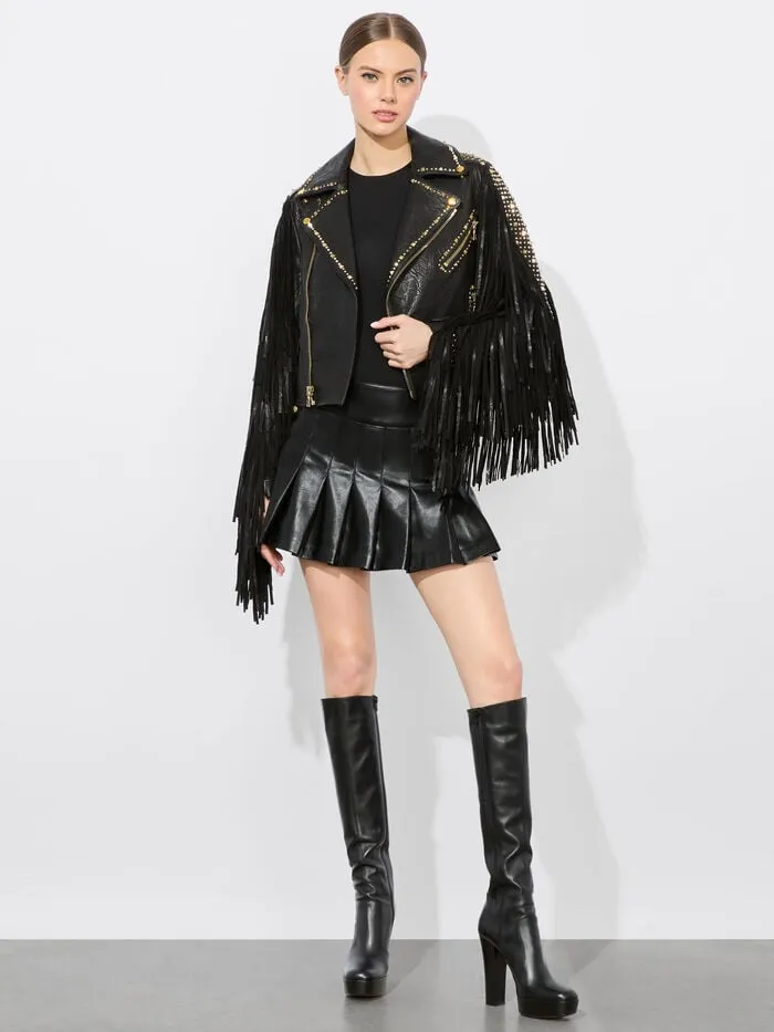 Alice Olivia JACKETS COATS WOMEN CODY FRINGE LEATHER JACKET Black