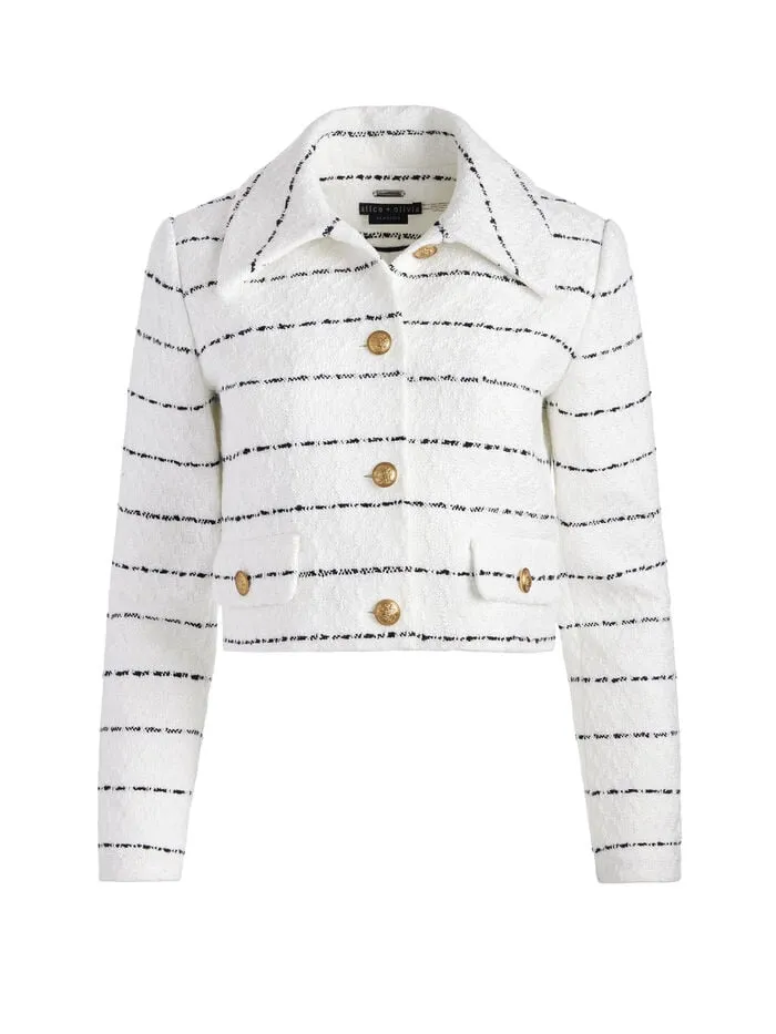 Alice Olivia JACKETS COATS WOMEN DENYSON BOXY JACKET Off Whiteandblack