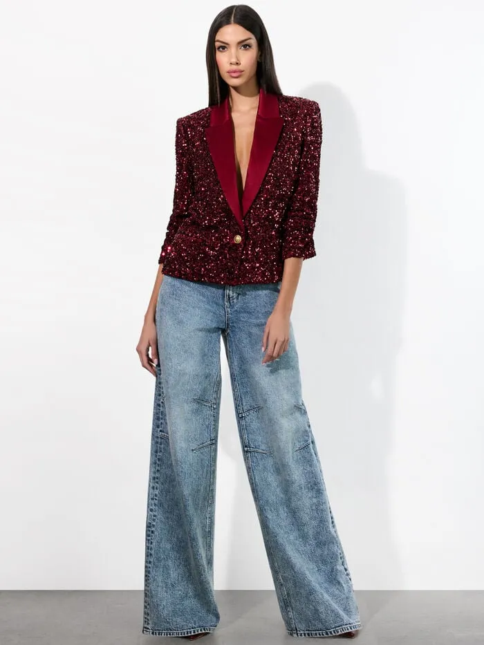 Alice Olivia JACKETS COATS WOMEN DEVYN SEQUIN BLAZER Garnet