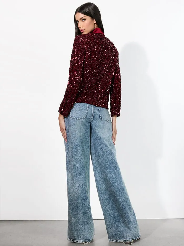 Alice Olivia JACKETS COATS WOMEN DEVYN SEQUIN BLAZER Garnet