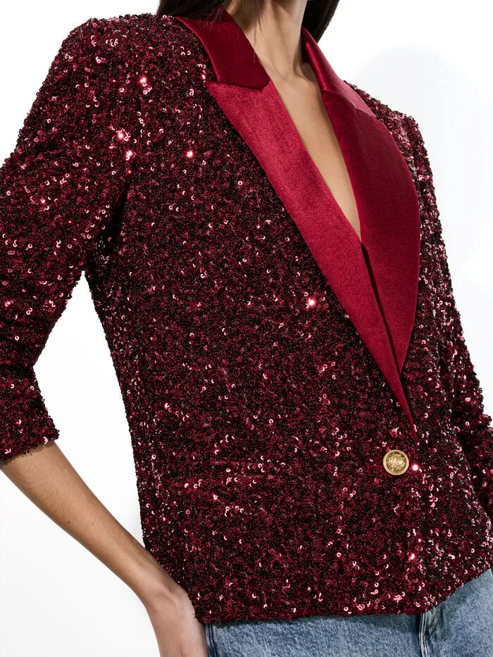 Alice Olivia JACKETS COATS WOMEN DEVYN SEQUIN BLAZER Garnet