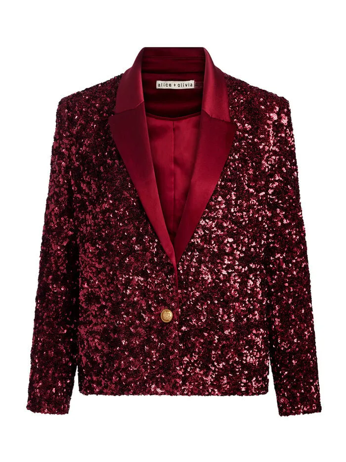 Alice Olivia JACKETS COATS WOMEN DEVYN SEQUIN BLAZER Garnet