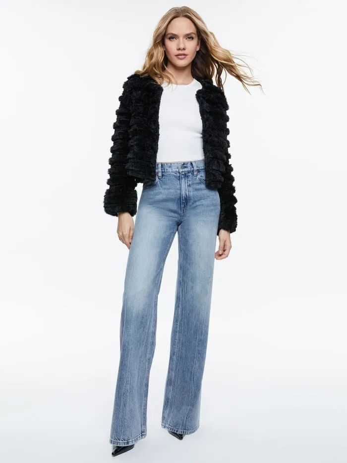 Alice Olivia JACKETS COATS WOMEN FAWN FAUX FUR JACKET Black