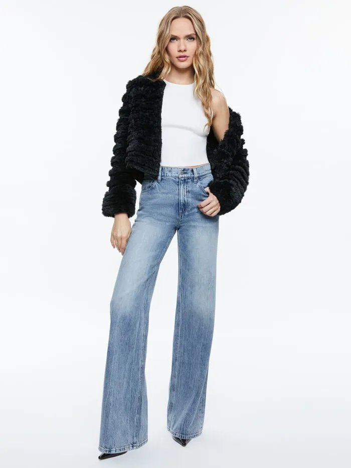 Alice Olivia JACKETS COATS WOMEN FAWN FAUX FUR JACKET Black