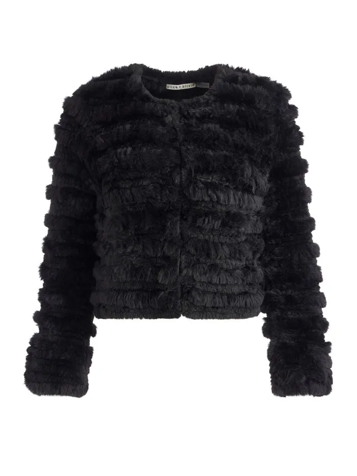 Alice Olivia JACKETS COATS WOMEN FAWN FAUX FUR JACKET Black
