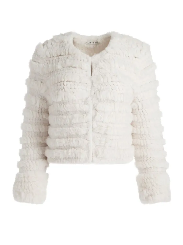 Alice Olivia JACKETS COATS WOMEN FAWN FAUX FUR JACKET Ecru