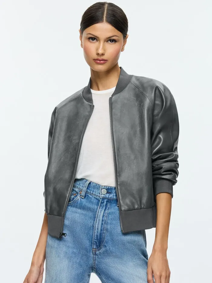 Alice Olivia JACKETS COATS WOMEN FELISA LEATHER BOMBER Charcoal