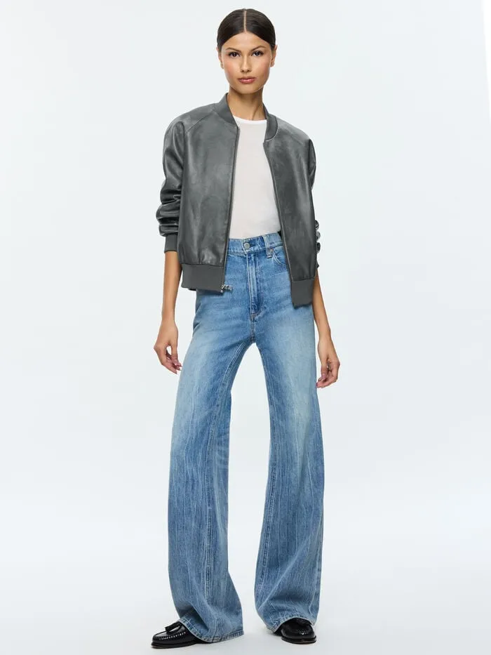 Alice Olivia JACKETS COATS WOMEN FELISA LEATHER BOMBER Charcoal