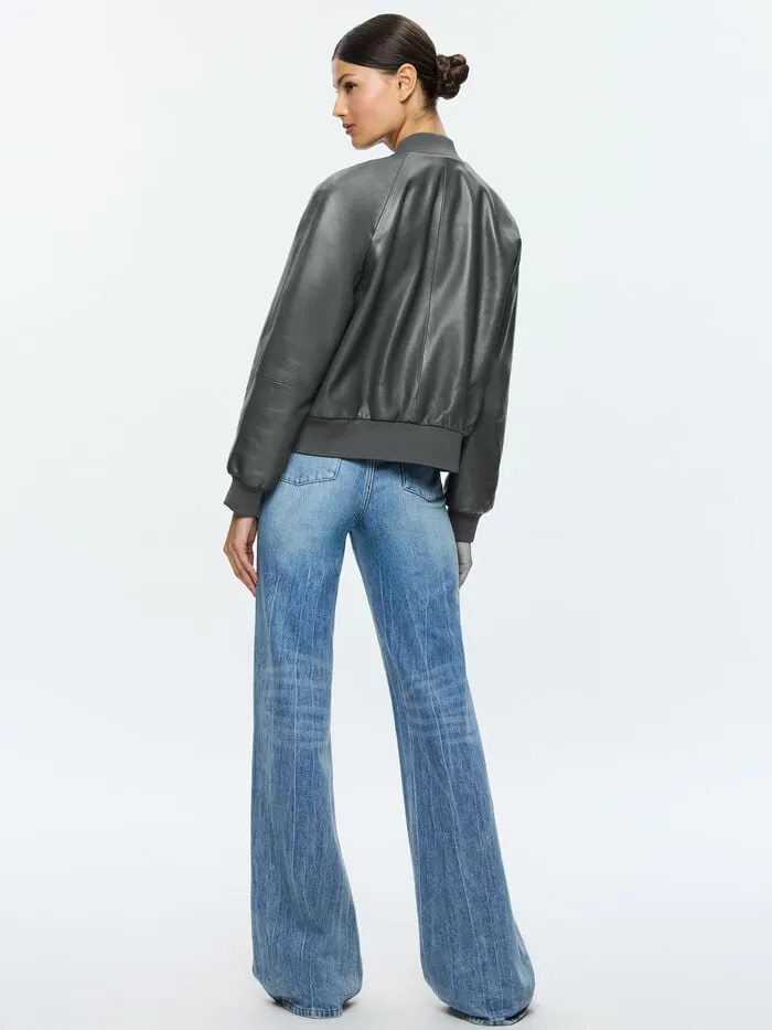 Alice Olivia JACKETS COATS WOMEN FELISA LEATHER BOMBER Charcoal