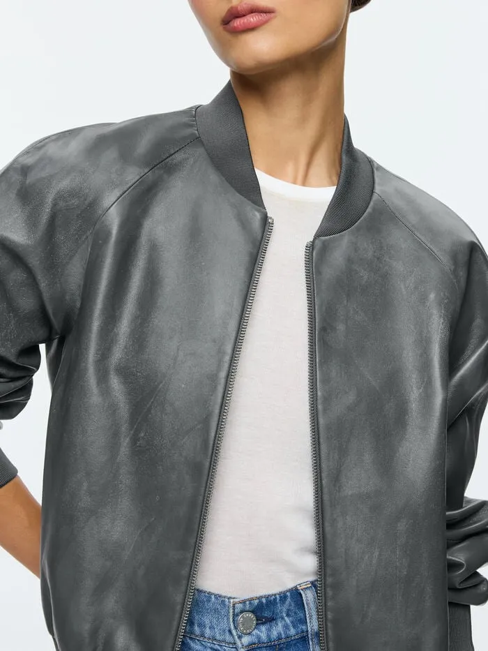 Alice Olivia JACKETS COATS WOMEN FELISA LEATHER BOMBER Charcoal