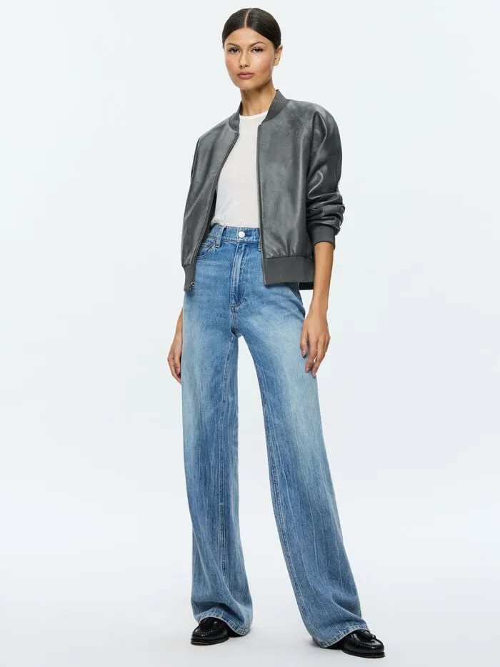 Alice Olivia JACKETS COATS WOMEN FELISA LEATHER BOMBER Charcoal