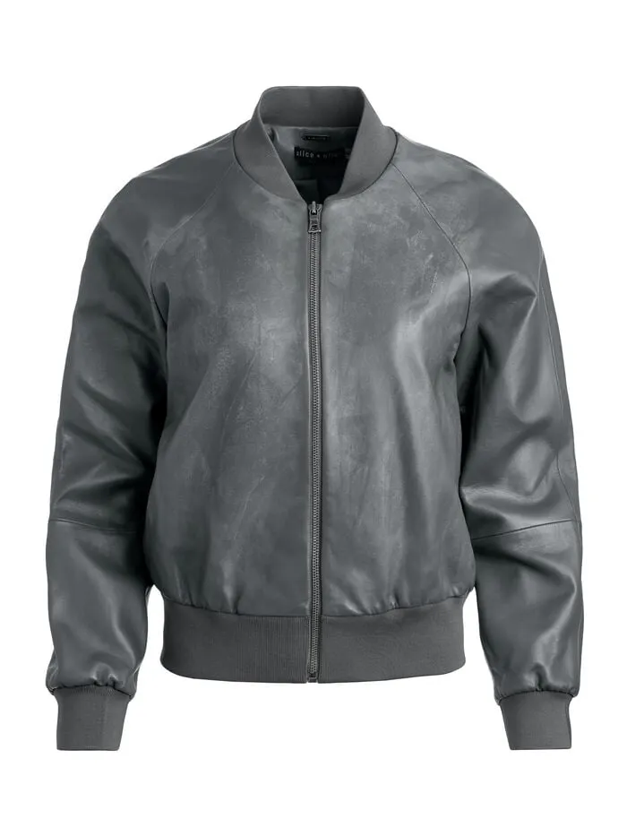 Alice Olivia JACKETS COATS WOMEN FELISA LEATHER BOMBER Charcoal