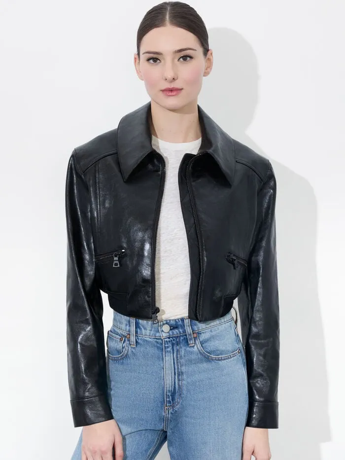 Alice Olivia JACKETS COATS WOMEN HYDE CROPPED VEGAN JACKET Black