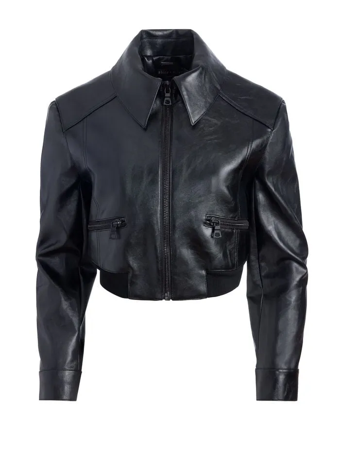 Alice Olivia JACKETS COATS WOMEN HYDE CROPPED VEGAN JACKET Black